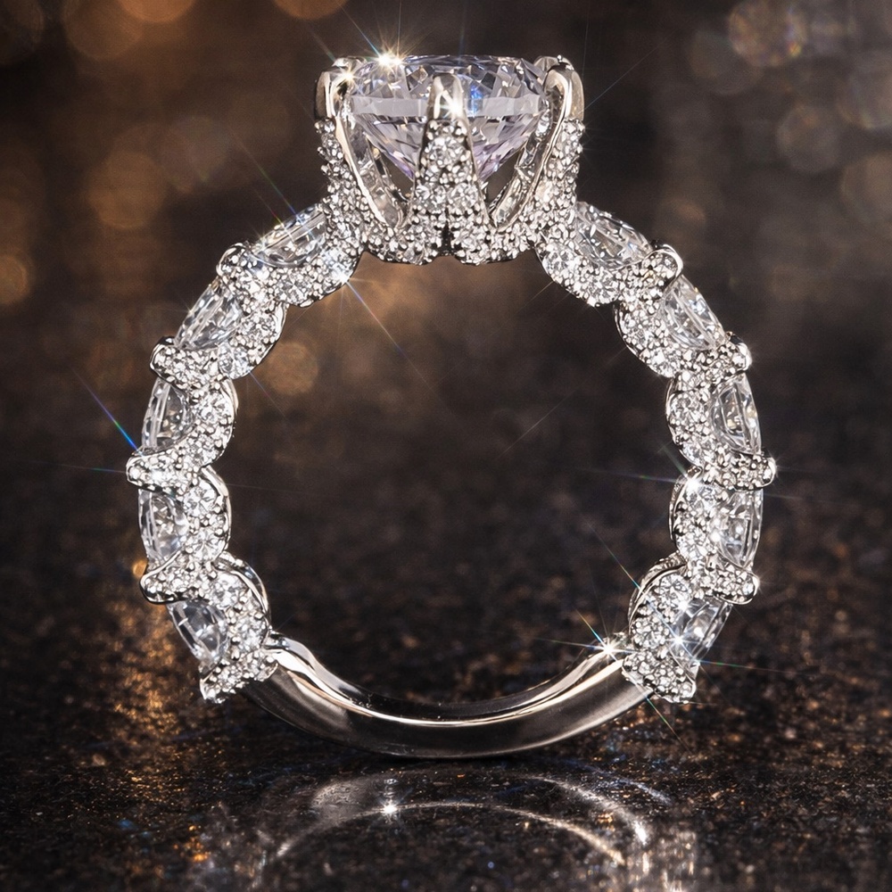Queen Round Cut Halo Band Hidden Ethical Pave Wedding Band